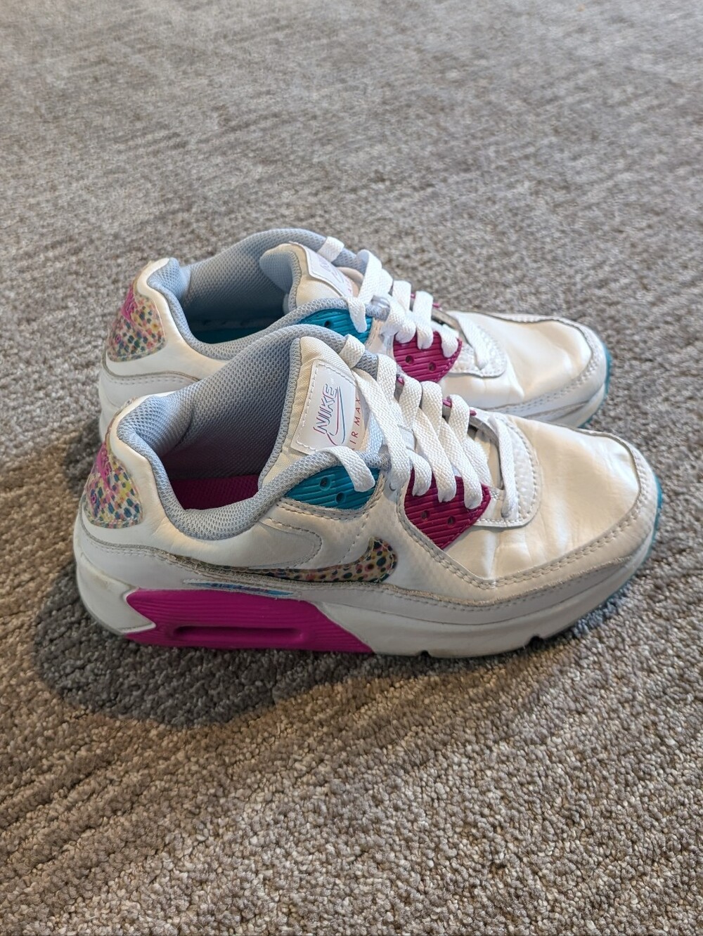 Nike Air Max 90 LTR SE Leather Polka Dot White Pink Teal - GS Girls 4.5Y